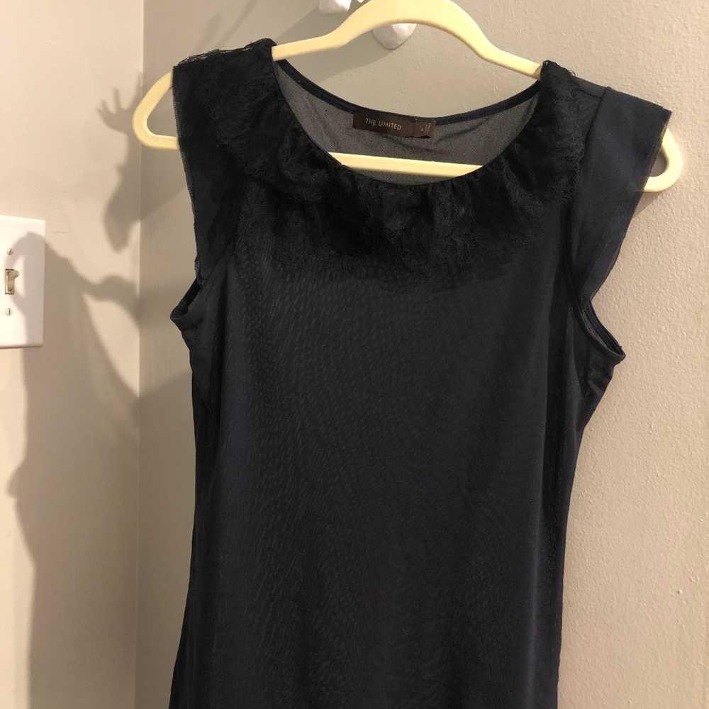 The Limited sheer navy and black lace top